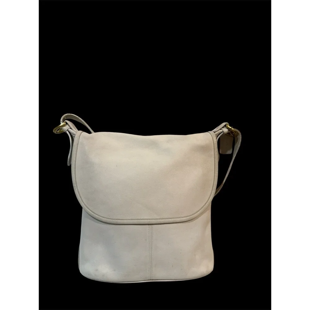 Coach Vtg Whitney Shoulder Bag Leather USA Bone White 4115 rounded front flap